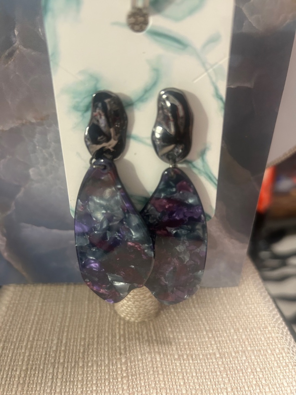 Statement Purple Marbled Drop Earrings - Women Jewelry